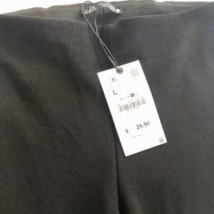 New Zara Black Ribbed Split Hem Leggings Sz: Large